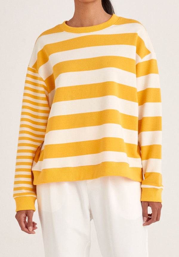 Paisie Contrast Stripe Sweatshirt in Yellow and Cream